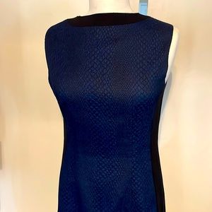 Ellie Tracie navy blue dress with black trim.